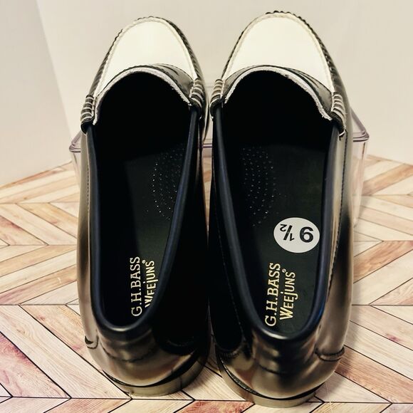 GH Bass Weejuns Whitney Penny Loafers Womens 9.5 M Black White Leather Preppy - Picture 4 of 8